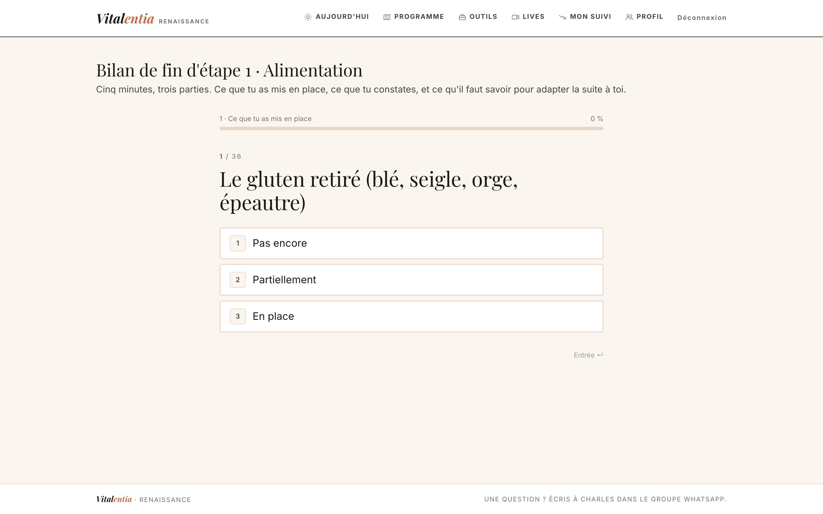 Le bilan de fin d'étape : une question par écran