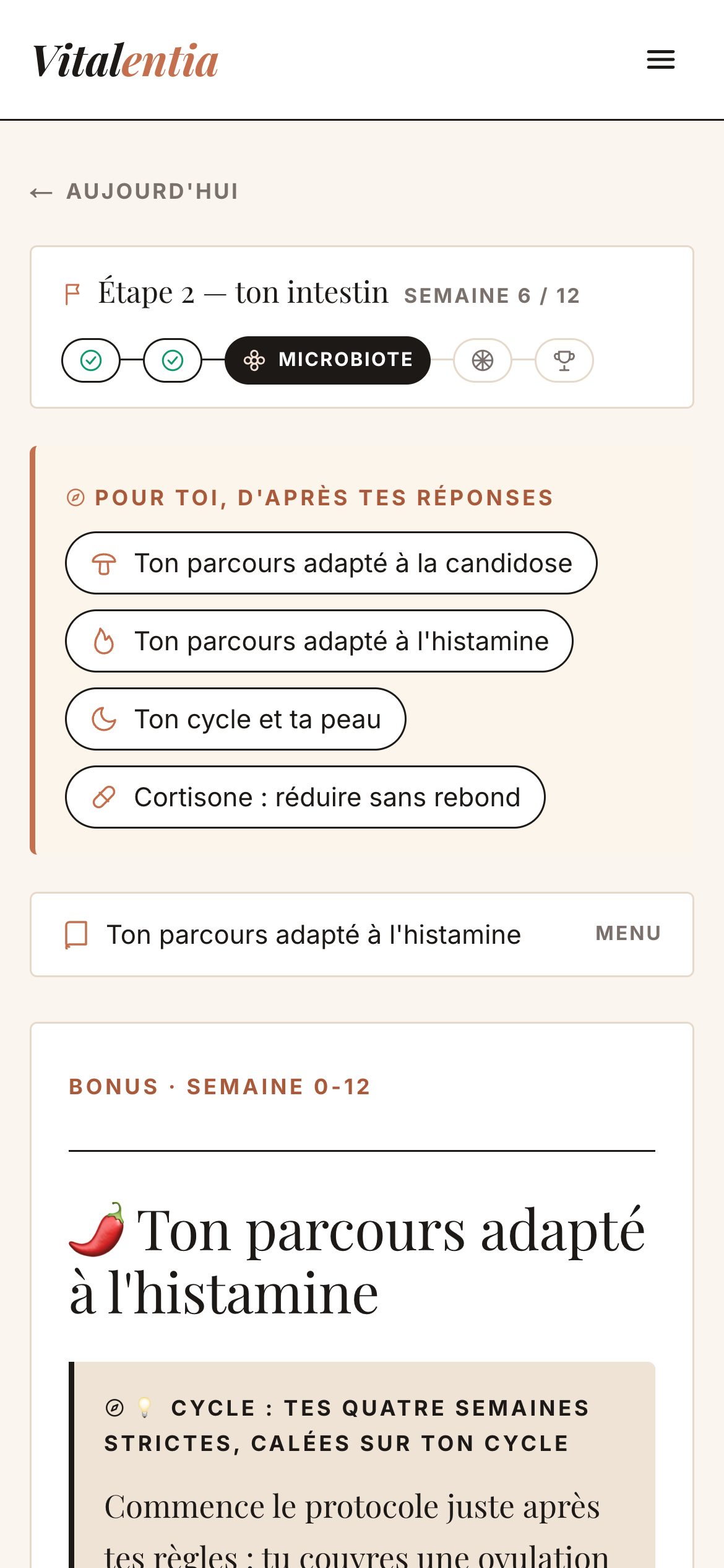 Le parcours histamine dans l'espace membre, sur téléphone