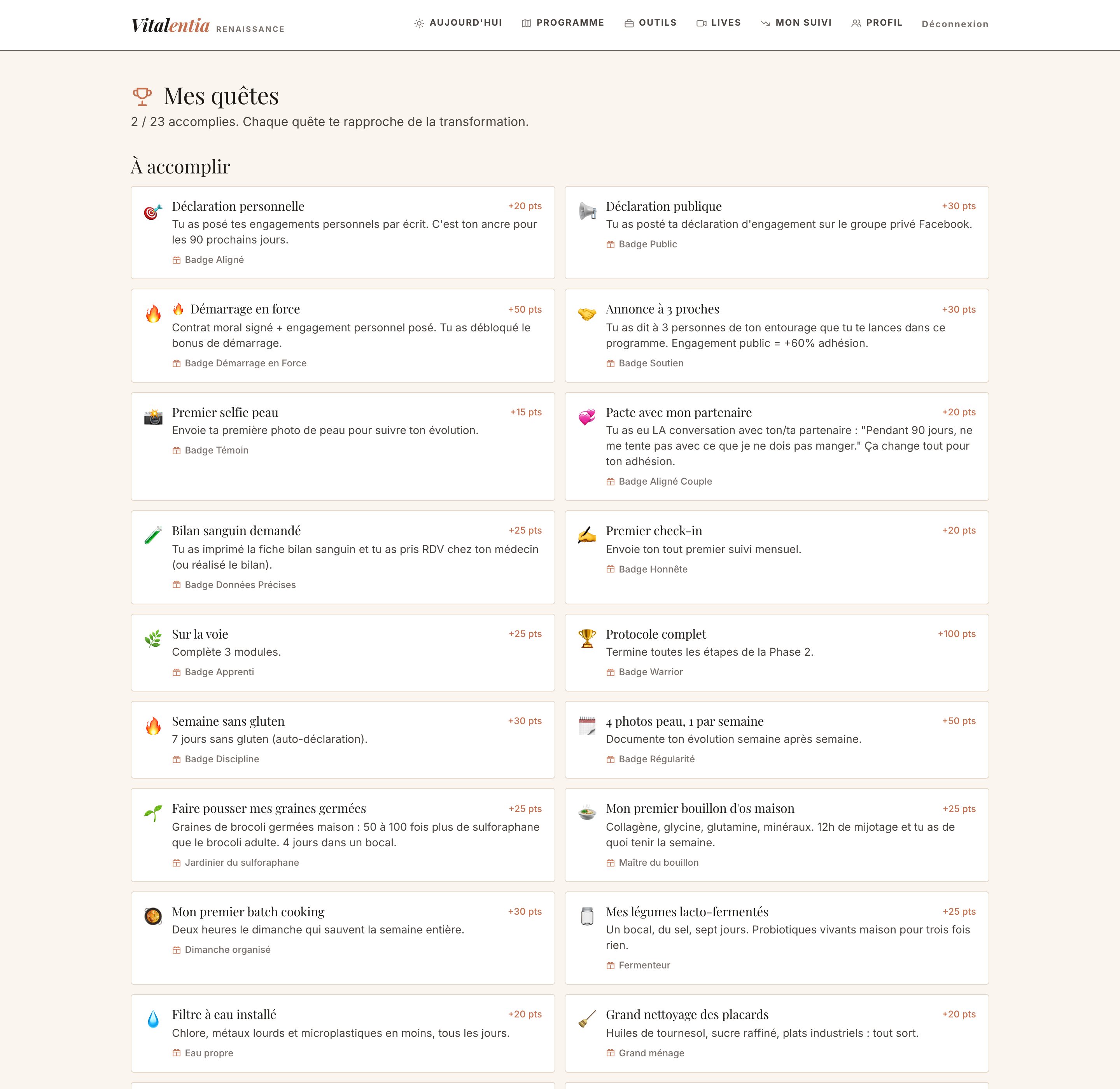 Les quêtes : des actions concrètes qui rapportent des points