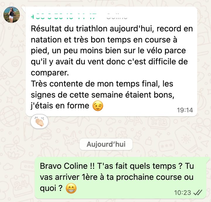 « Résultat du triathlon aujourd'hui, record en natation. »